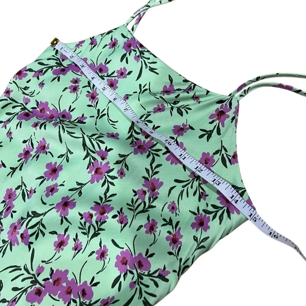 Zara Green Pink Floral Mini Satin Slip Dress Size Small